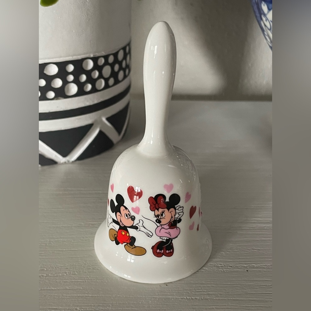 Vintage Disney Mickey and Minnie with Hearts Genuine Bone China Bell from Japan
